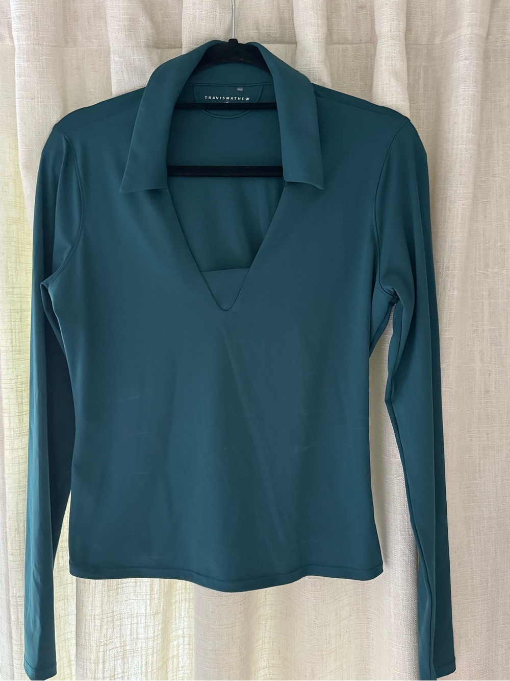 Travis Mathew Teal V-Neck Long Sleeve Polo Top